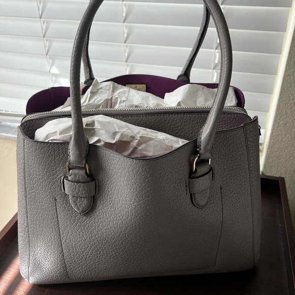 kate spade gray leather satchel with purple interior - Picture 2 of 6